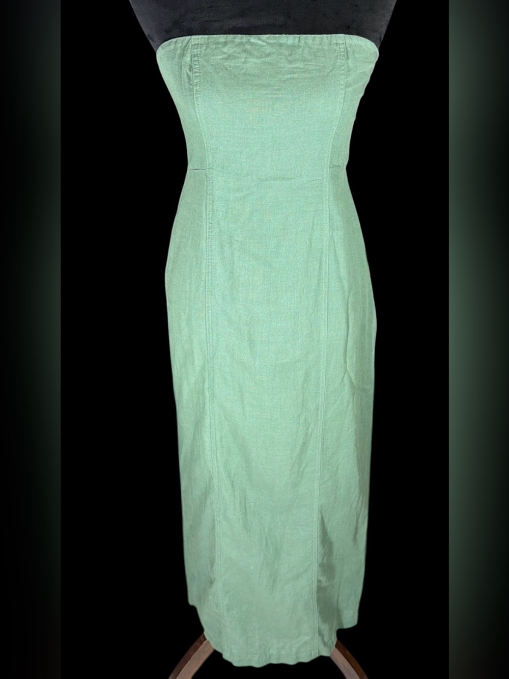 Zara Strapless Midi Dress in Sage Green with Linen - Picture 2 of 4